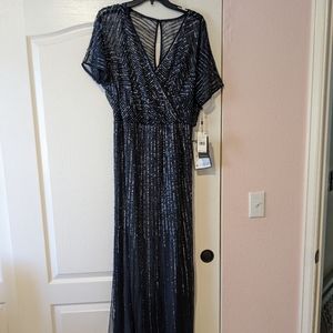 Adrianna Papell Navy Beaded Formal Gown